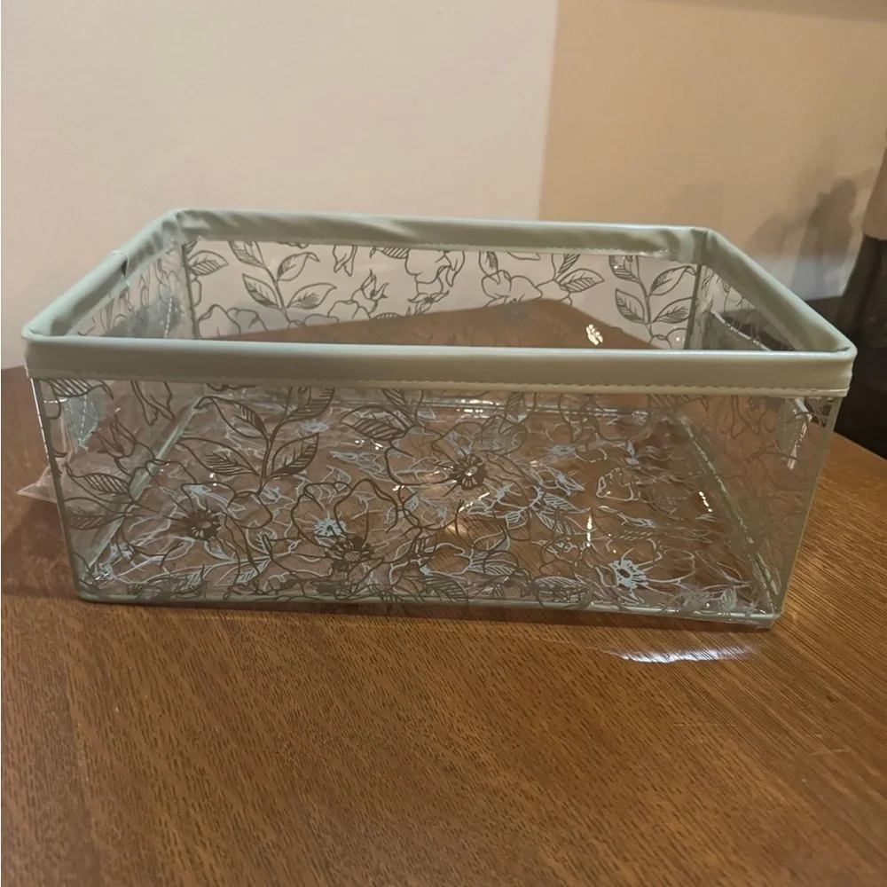 TAYLOR MADISON SAGE GREEN MED RECTANGLE FLORAL VINYL BATH STORAGE CONTAINER
